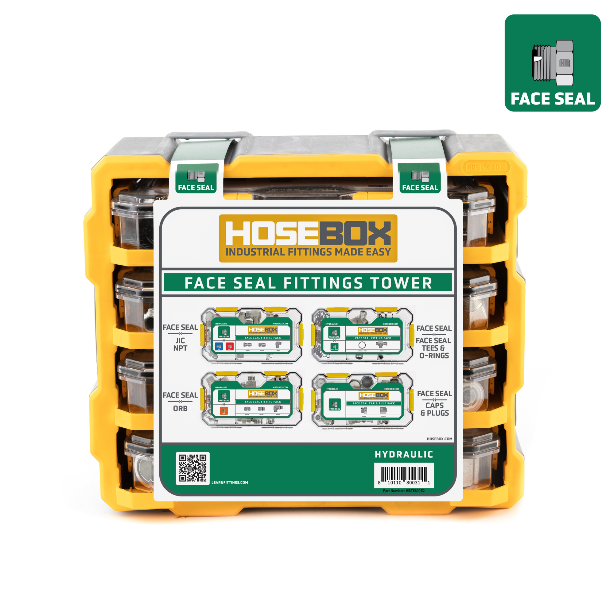 HoseBox, FACE SEAL Fitting Tower - 84 Adapters-150 O-rings, Fitting Size Other in, Model# HBT5600E2